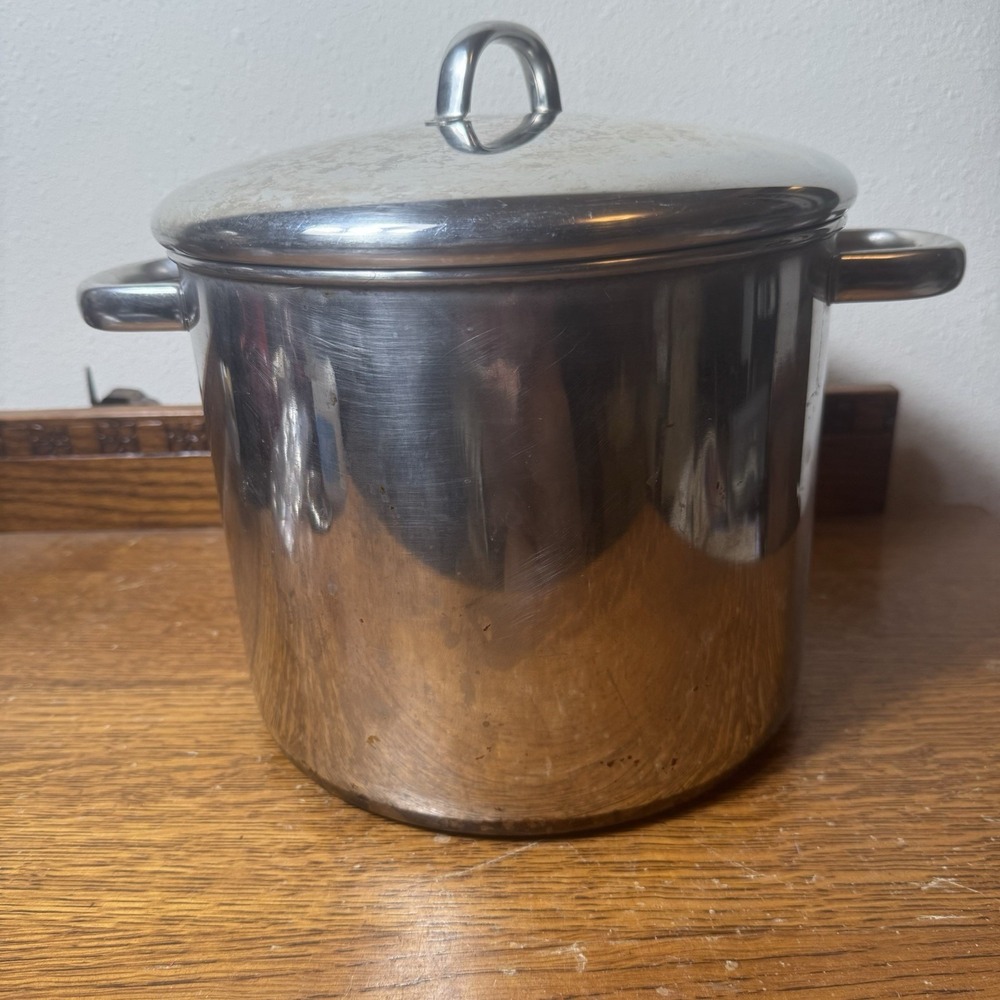 Revere Ware 8 Qt Stainless Steel Stock Pot Copper Bottom Clinton IL USA Lid